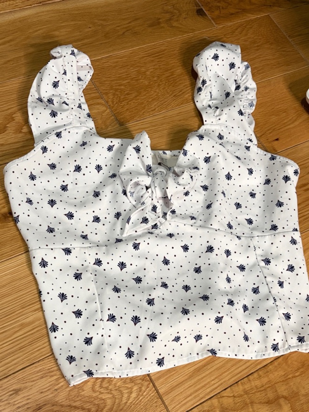 LOFT White Tie-Front Dot & Navy Floral Crop Top